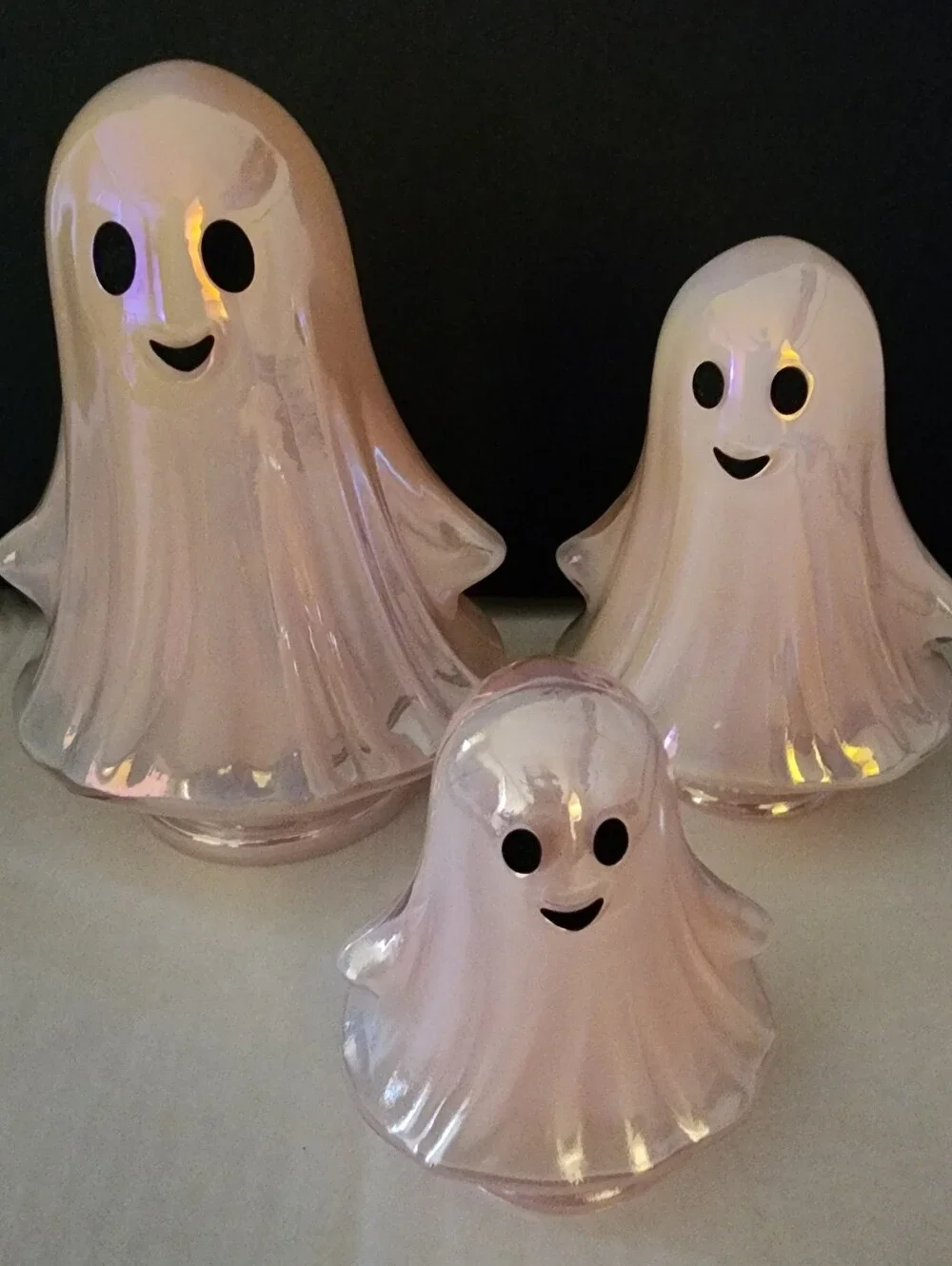 New, Set of 3 Ghost, Lite Pearl Pinkish Ceramic, Very Cute, Shimmery Iridescent